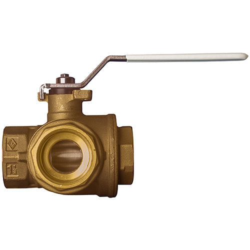 RUBINETTERIE BRESCIANE SERIES 365NLF 3-WAY REDUCED PORT L-PORTED LEAD FREE BRASS BALL VALVE FNPT THREADED W/LEVER HANDLE AND ISO 5211 PAD FOR ACTUATORS
