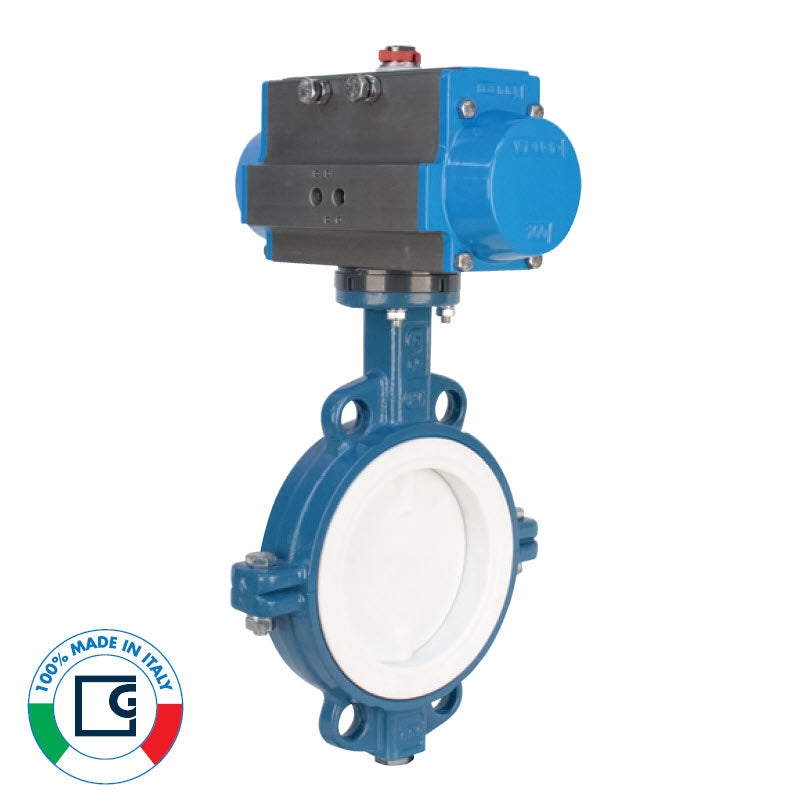 BONOMI GHIBSON SERIES 550P FDA APPROVED PTFE COATED SS DISC EPOXY COATED DUCTILE IRON WAFER-STYLE BUTTERFLY VALVE AND VALBIA PNEUMATIC ACTUATOR
