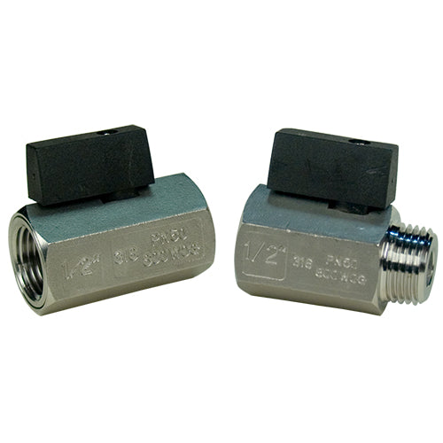 BONOMI SERIES 380SM MINISTAINLESS STEEL REDUCED PORT, FNPT X MNPT THREADED BALL VALVE