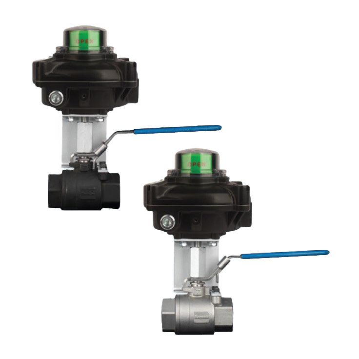 BONOMI SERIES 600LL 2-WAY, CARBON STEEL NPT BALL VALVE MOUNTED WITH LS2-B-EXM NON-CONTACT EXPLOSION PROOF LIMIT SWITCH