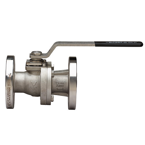VALPRES SERIES 68J100 API 608 STAINLESS STEEL ANSI 300 FLANGED, FULL PORT, SPLIT-BODY BALL VALVE W/ ISO 5211 PAD AND DOUBLE "D" STEM