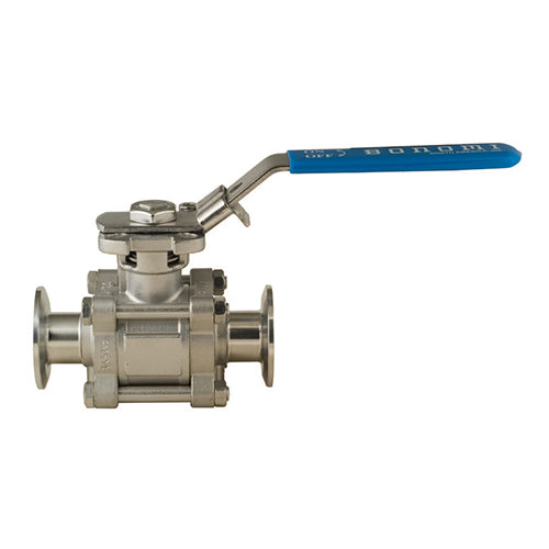 BONOMI SERIES 770 3 PC. STAINLESS STEEL, FULL PORT SANITARY VALVE, STANDARD SEATS, LOCKING HANDLE & ISO 5211 DIRECT MOUNTING PAD