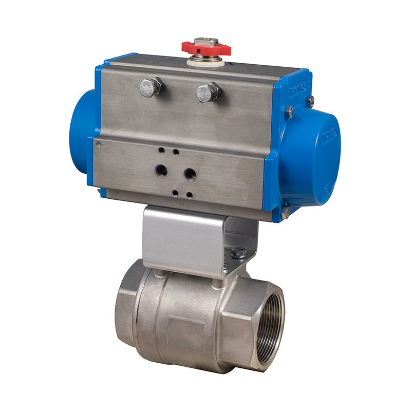BONOMI SERIES 700LL 2-WAY ST. ST. BODY 2-PIECE NPT BALL VALVE AND VALBIA PNEUMATIC ACTUATOR