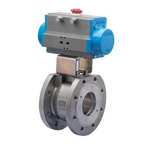 BONOMI SERIES 720016 2-WAY ST. ST. BODY ANSI CLASS 150 FLANGED WAFER STYLE BALL VALVE AND VALBIA PNEUMATIC ACTUATOR