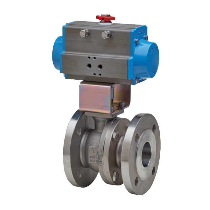 BONOMI SERIES 760021 2-WAY ST. ST. BODY ANSI CLASS 150 FLANGED SPLIT BODY BALL VALVE AND VALBIA PNEUMATIC ACTUATOR
