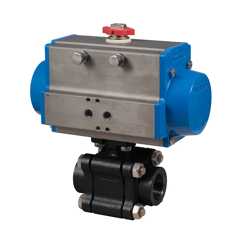 BONOMI SERIES 630LL 2-WAY CARBON STEEL 3-PIECE NPT BALL VALVE AND VALBIA PNEUMATIC ACTUATOR