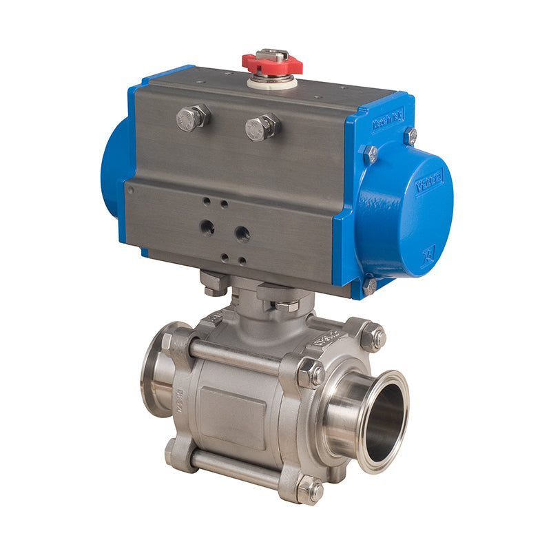 BONOMI SERIES 770 2-WAY ST. ST. BODY 3-PIECE SANITARY TRI-CLAMP NON-CAVITY FILLED BALL VALVE AND VALBIA PNEUMATIC ACTUATOR