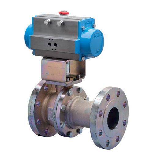 BONOMI SERIES 761031 2-WAY CARBON STEEL ANSI CLASS 300 FIRE SAFE DESIGN FLANGED SPLIT BODY BALL VALVE AND VALBIA PNEUMATIC ACTUATOR