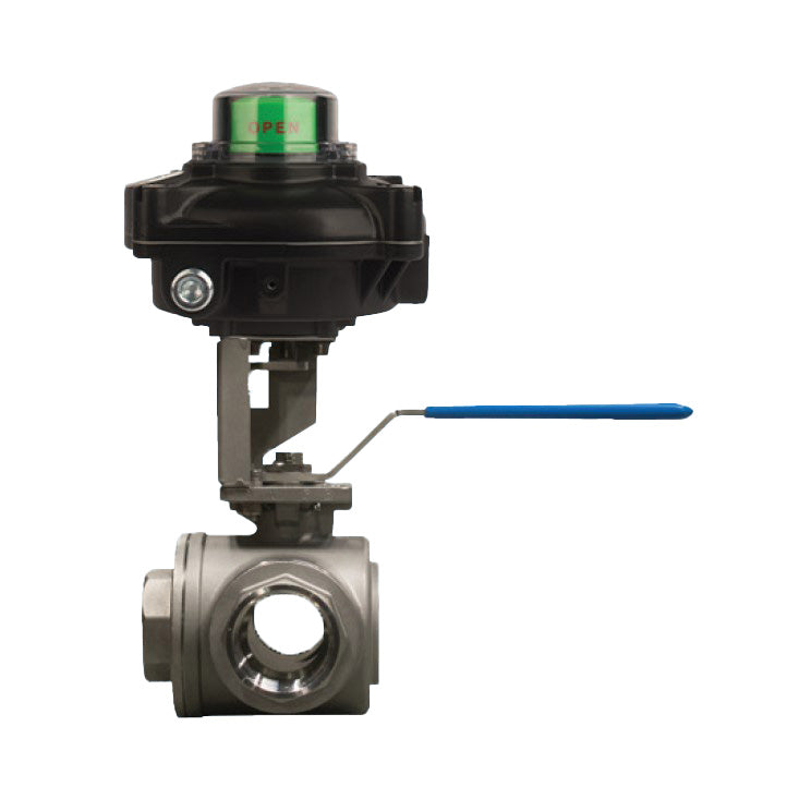 BONOMI SERIES 956N DIRECT MOUNT T-PORTED 3-WAY, STAINLESS STEEL NPT FULL PORT BALL VALVE WITH MOUNTED LS2-B-EXN EXPLOSION-PROOF NON-CONTACT LIMIT SWITCH