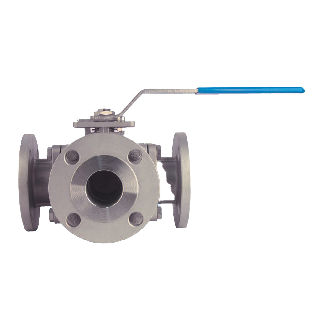 BONOMI SERIES 97T150 3-WAY CAVITY-FILLED, ANSI 150 DIRECT MOUNT T-PORTED STAINLESS STEEL BALL VALVE