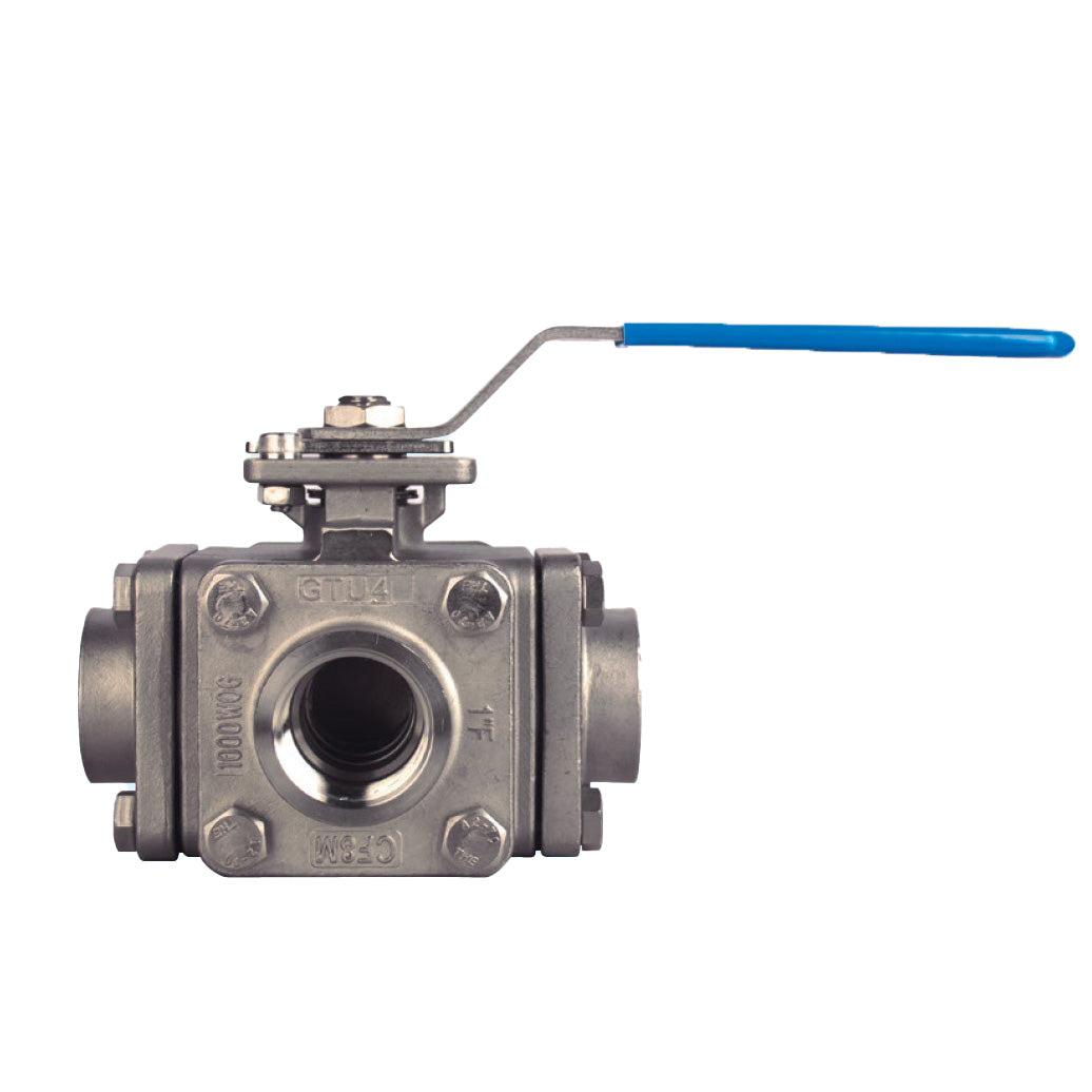 BONOMI SERIES 97L 3-WAY CAVITY-FILLED, DIRECT MOUNT L-PORTED STAINLESS STEEL BALL VALVE , NPT THREADED