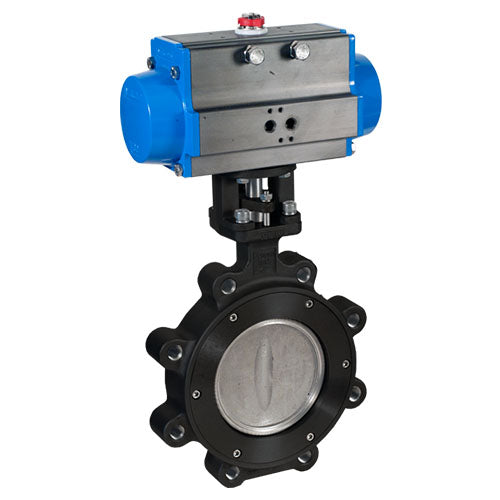 BONOMI SERIES 8301 CARBON STEEL BODY ST. ST. DISC PTFE SEATS LUG STYLE ANSI CLASS 300 HP BUTTERFLY VALVE AND VALBIA PNEUMATIC ACTUATOR