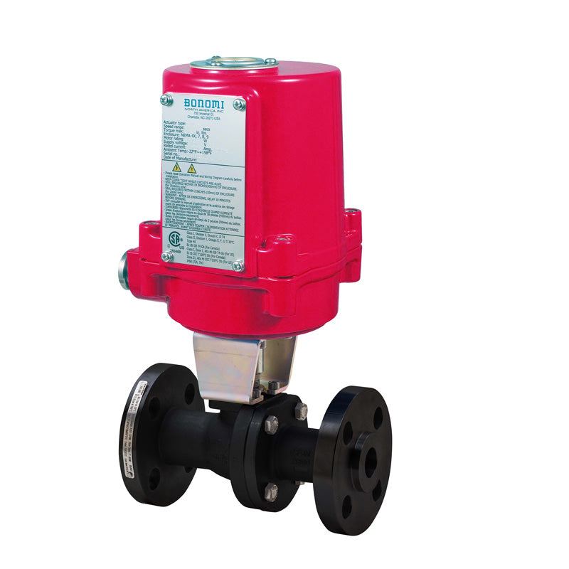 BONOMI EXM8E68F400 WITH SERIES 68F400 2-WAY CARBON STEEL ANSI CLASS 600 FIRE SAFE DESIGN FLANGED SPLIT BODY BALL VALVE AND VALBIA CSA APPROVED EXPLOSION PROOF ELECTRIC ACTUATOR