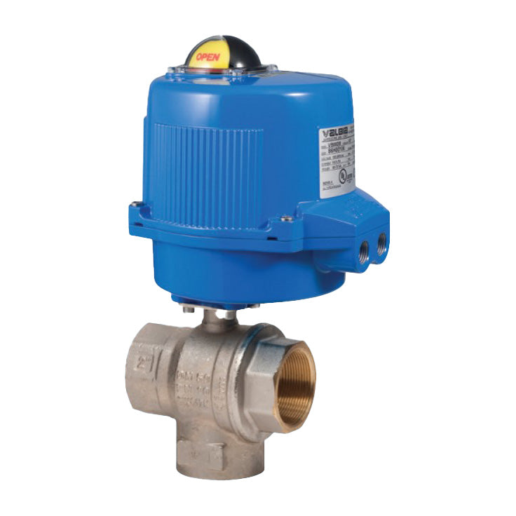 BONOMI M8E3210 WITH SERIES RB 3210 3-WAY BRASS NPT DIVERTER BALL VALVE AND METAL VALBIA ELECTRIC ACTUATOR