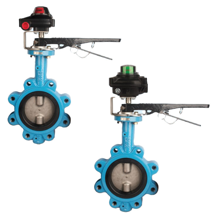 BONOMI GHIBSON SERIES N501S 2-WAY, NSF-APPROVED RUBBER-LINED LUG-STYLE BUTTERFLY VALVE W/ SS DISC W/EPDM SEATS AND MOUNTED LS2-B-EXN EXPLOSION-PROOF NON-CONTACT LIMIT SWITCH