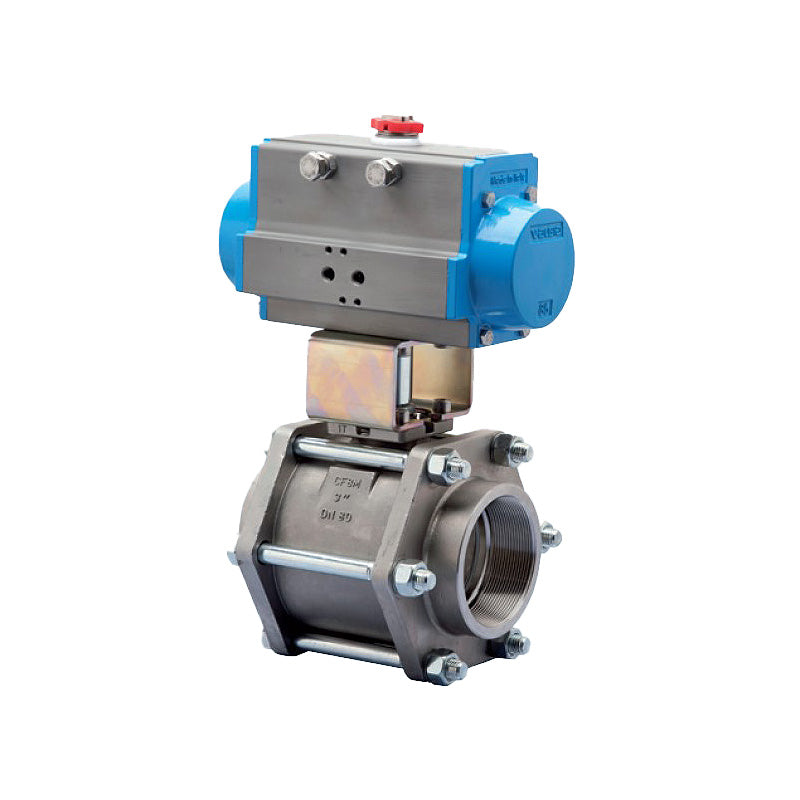 BONOMI SERIES 710190 2-WAY ST. ST. BODY 3-PIECE NPT BALL VALVE AND VALBIA PNEUMATIC ACTUATOR