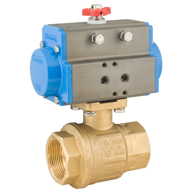 BONOMI SERIES 250N 2-WAY BRASS NPT BALL VALVE AND VALBIA PNEUMATIC ACTUATOR