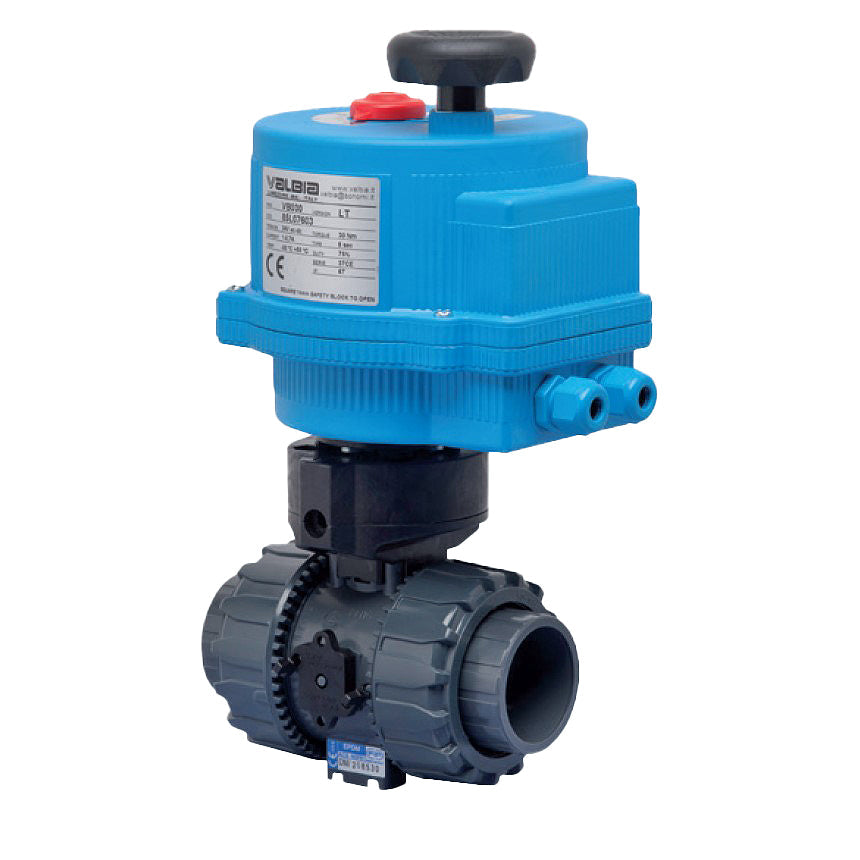 BONOMI 8EPVCBV2 WITH SERIES PVC-BV2 2-WAY PVC BALL VALVE AND PLASTIC VALBIA ELECTRIC ACTUATOR