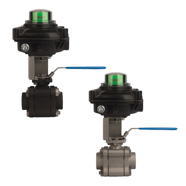 BONOMI SERIES 630LL DIRECT MOUNT 2-WAY, 3 PC. CARBON STEEL BALL VALVE W/ ENCAPSULATED BOLTS AND NPT ENDS WITH MOUNTED LS2-B-EXM EXPLOSION-PROOF MECHANICAL LIMIT SWITCH