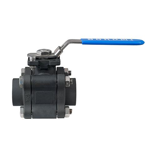 BONOMI SERIES 631LL FULL PORT HIGH PERFORMANCE 3 PC. CARBON STEEL BALL VALVE W/LOCKING LEVER AND ISO 5211 MOUNTING PAD AND SW ENDS