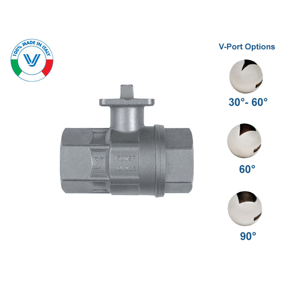 VALPRES SERIES 700076V V-PORT STAINLESS STEEL BALL VALVE 1000 PSI, FNPT THREADED W/ ISO 5211 DIRECT MOUNTING PAD