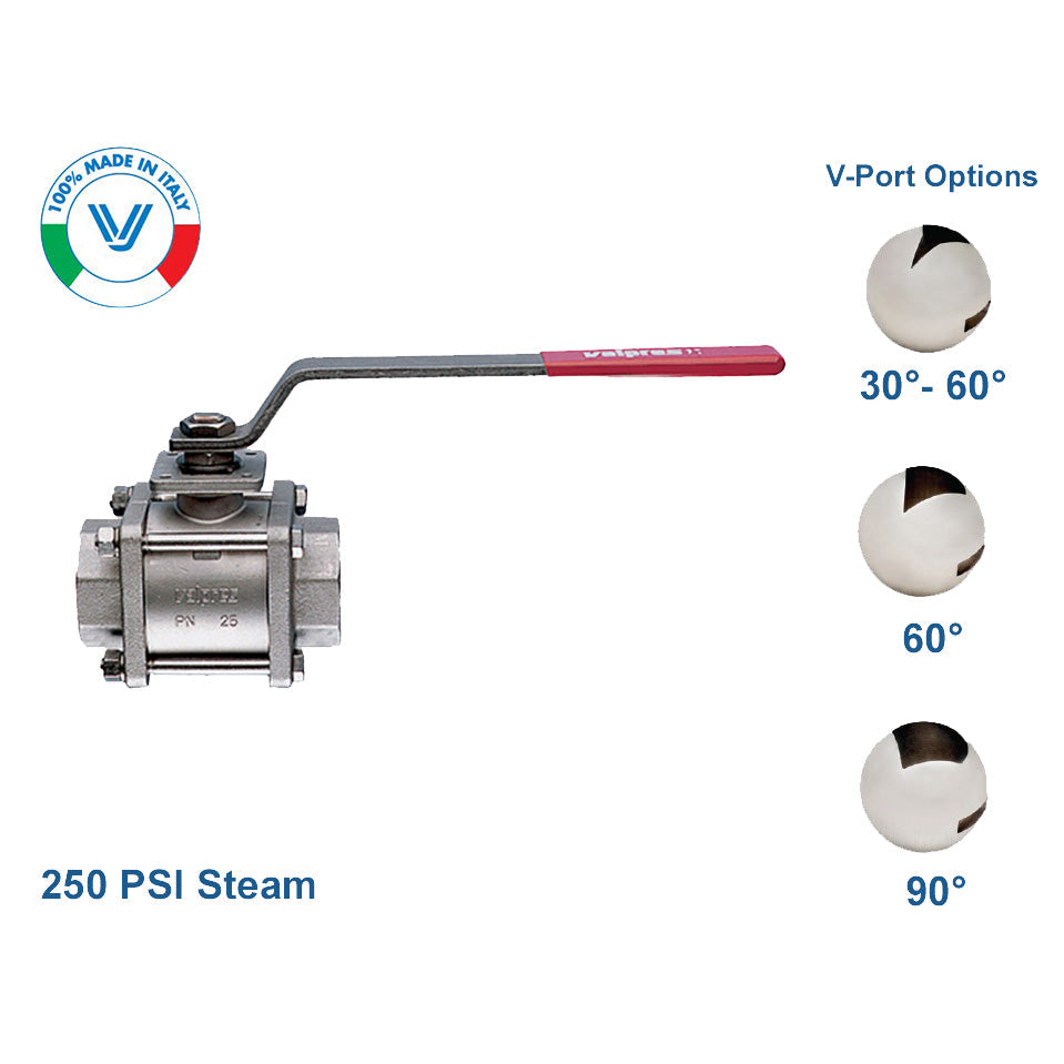 VALPRES SERIES 710190V 3 PC. STAINLESS STEEL FNPT V-BALL VALVE