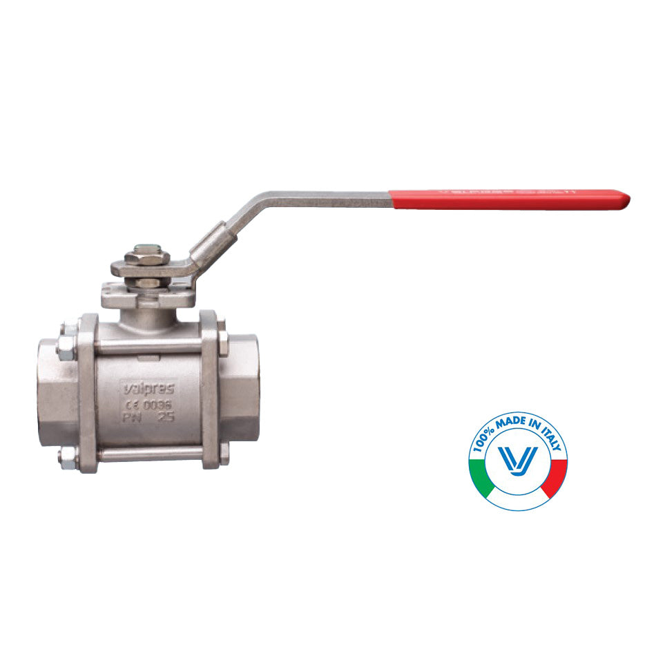 VALPRES SERIES 710190 FULL PORT 3 PC. STAINLESS STEEL BALL VALVE FNPT THREADED W/ ISO 5211 PAD AND DOUBLE "D" STEM FOR STEAM