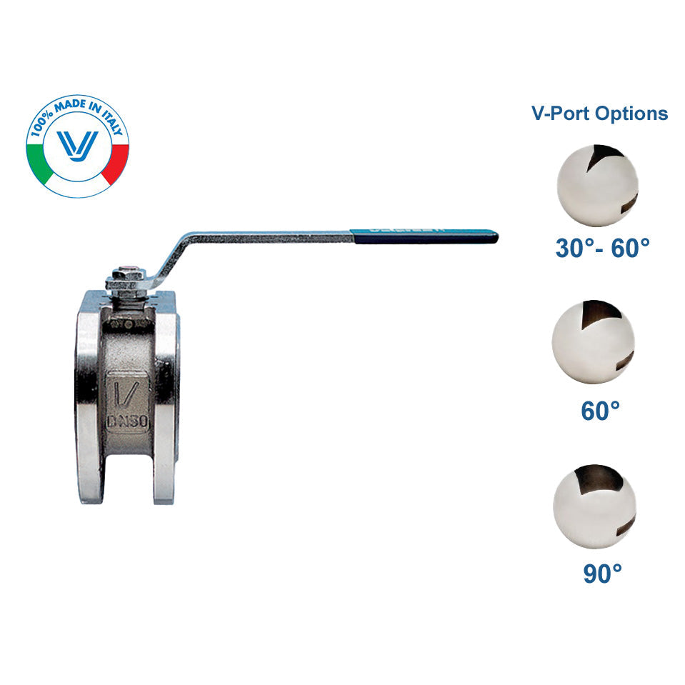 VALPRES SERIES 720370V STAINLESS STEEL FLANGED WAFER ANSI 150 V-BALL VALVE