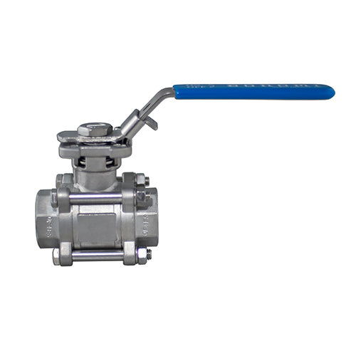 BONOMI SERIES 720LL FULL PORT 3 PC. STAINLESS STEEL BALL VALVE W/LOCKING LEVER W/ NPT ENDS AND ISO 5211 MOUNTING PAD