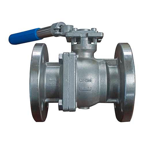 VALPRES SERIES 766000SRL STAINLESS STEEL FLANGED ANSI 150 SPLIT-BODY, FULL PORT BALL VALVE W/ SPRING RETURN HANDLE AND ISO 5211 DIRECT MOUNTING PAD