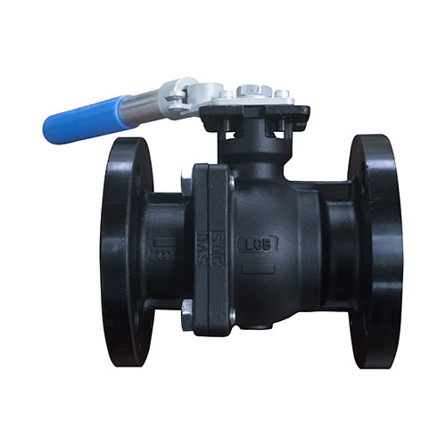 VALPRES SERIES 766001SRL CARBON STEEL FLANGED ANSI 150 SPLIT-BODY, FULL PORT BALL VALVE W/ SPRING RETURN HANDLE AND ISO 5211 DIRECT MOUNTING PAD