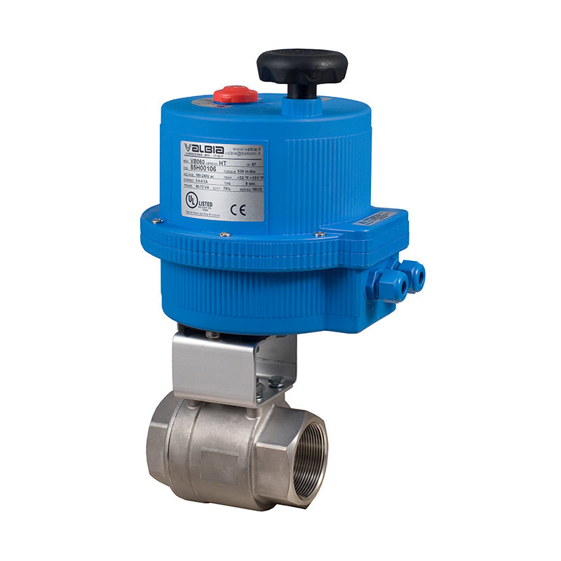 BONOMI 8E0126 WITH SERIES 700LL 2-WAY ST. ST. BODY 2-PIECE NPT BALL VALVE AND PLASTIC VALBIA ELECTRIC ACTUATOR