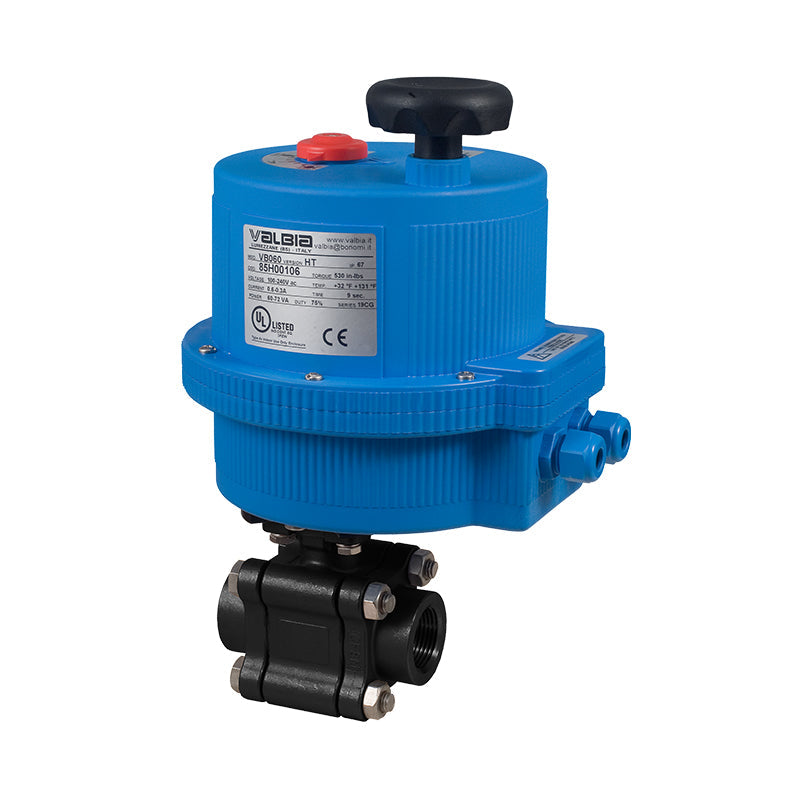 BONOMI 8E0630 WITH SERIES 630LL 2-WAY CARBON STEEL 3-PIECE NPT BALL VALVE AND PLASTIC VALBIA ELECTRIC ACTUATOR