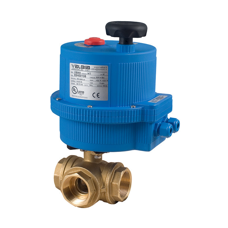 BONOMI 8E065 WITH SERIES RB 355N 3-WAY BRASS NPT BALL VALVE AND PLASTIC VALBIA ELECTRIC ACTUATOR