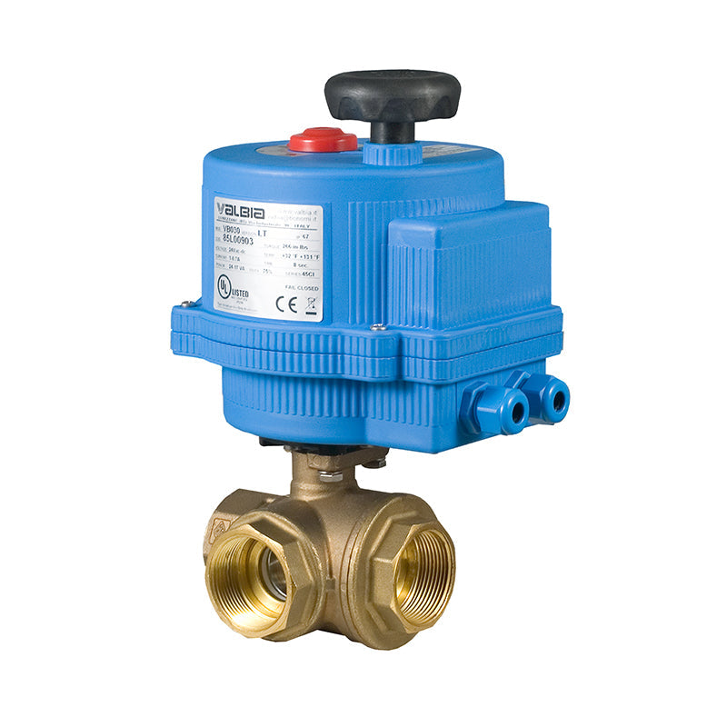 BONOMI 8E065LF WITH SERIES RB 355NLF 3-WAY LEAD FREE BRASS NPT BALL VALVE AND PLASTIC VALBIA ELECTRIC ACTUATOR