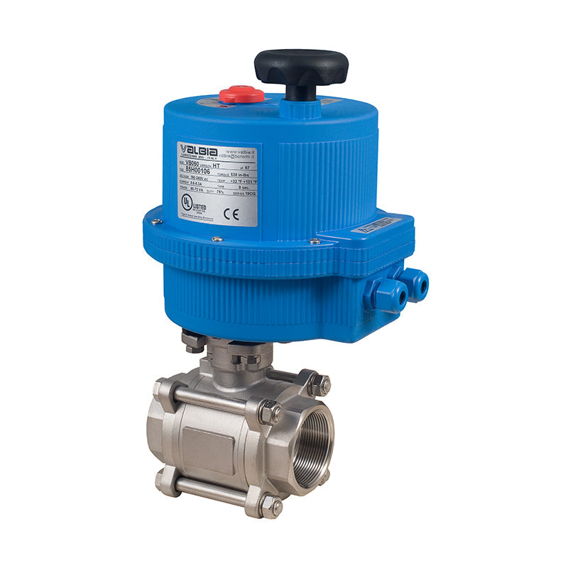BONOMI 8E0720 WITH SERIES 720LL 2-WAY ST. ST. BODY 3-PIECE NPT BALL VALVE AND PLASTIC VALBIA ELECTRIC ACTUATOR