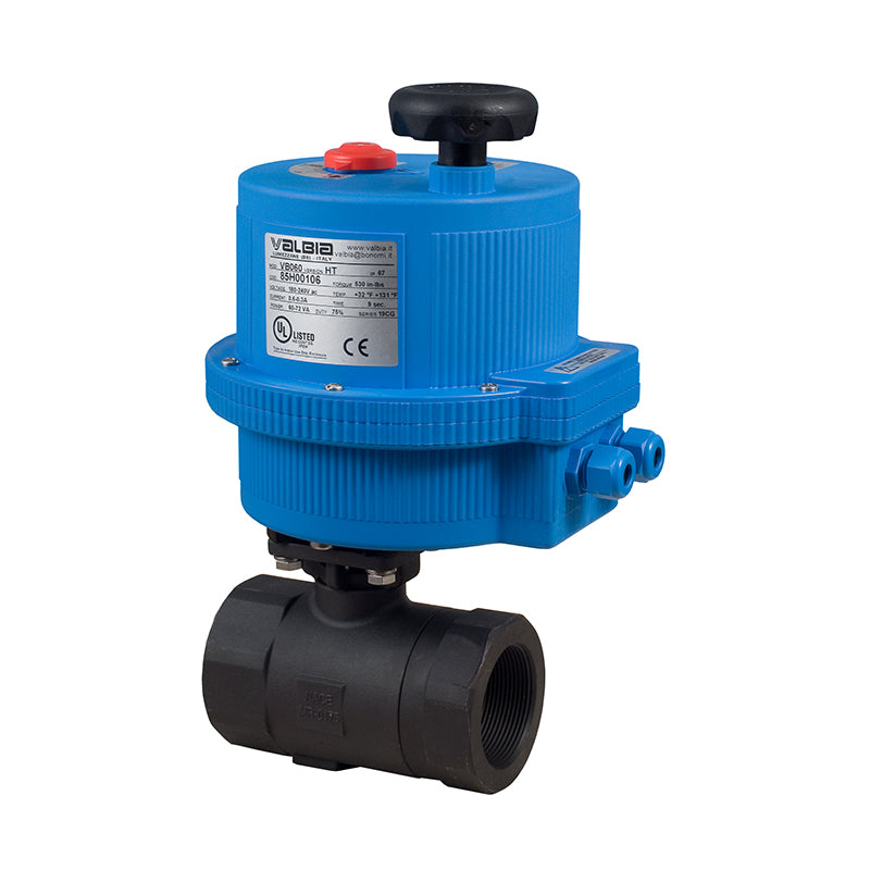 BONOMI 8E3000 WITH SERIES 3000 2-WAY CARBON STEEL 2-PIECE NPT BALL VALVE AND PLASTIC VALBIA ELECTRIC ACTUATOR