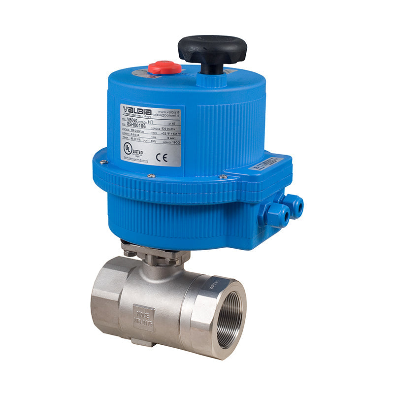 BONOMI 8E3100 WITH SERIES 3100 2-WAY ST. ST. BODY 2-PIECE NPT BALL VALVE AND PLASTIC VALBIA ELECTRIC ACTUATOR