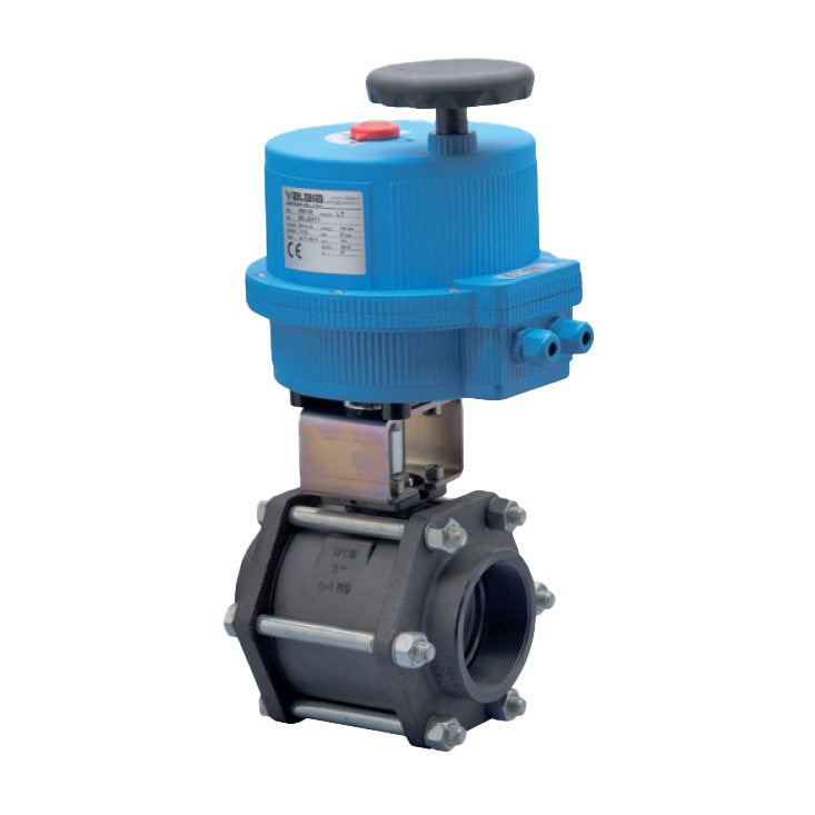 BONOMI 8E710085 WITH SERIES 710085 2-WAY CARBON STEEL 3-PIECE NPT BALL VALVE AND PLASTIC VALBIA ELECTRIC ACTUATOR