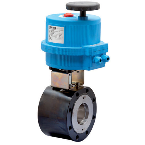 BONOMI 8E082 WITH SERIES 720017 2-WAY CARBON STEEL ANSI CLASS 150 WAFER STYLE BALL VALVE AND PLASTIC VALBIA ELECTRIC ACTUATOR