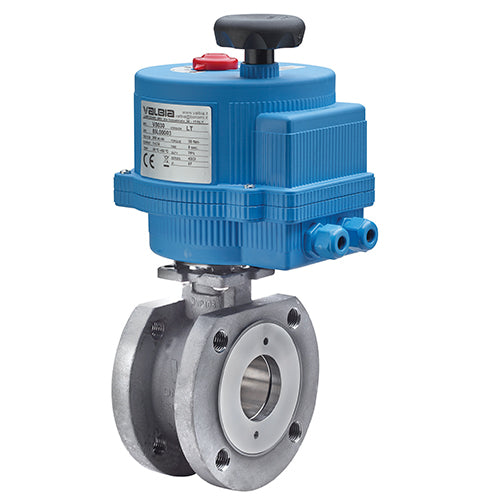 BONOMI 8E723101 SERIES 723101 2-WAY ST. ST. BODY ANSI CLASS 150 FLANGED WAFER STYLE BALL VALVE AND PLASTIC VALBIA ELECTRIC ACTUATOR