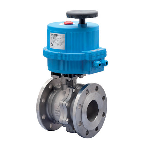 BONOMI 8E766000 WITH SERIES 766000 2-WAY ST. ST. BODY ANSI CLASS 150 FIRE SAFE DESIGN FLANGED SPLIT BODY BALL VALVE AND PLASTIC VALBIA ELECTRIC ACTUATOR