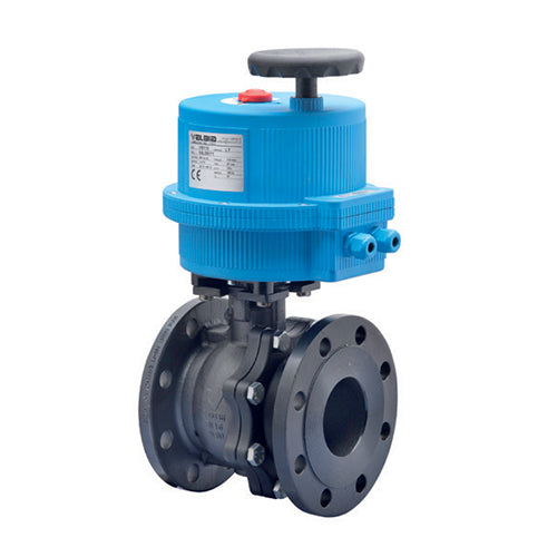 BONOMI 8E766001 WITH SERIES 766001 2-WAY CARBON STEEL ANSI CLASS 150 FIRE SAFE DESIGN FLANGED SPLIT BODY BALL VALVE AND PLASTIC VALBIA ELECTRIC ACTUATOR