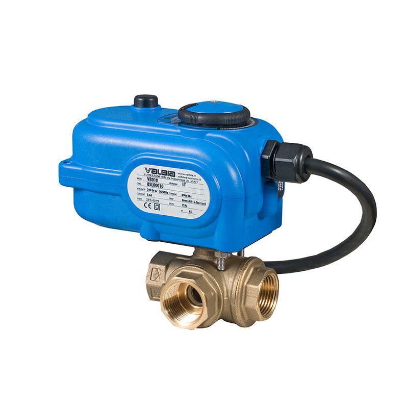 BONOMI 8E865 WITH SERIES RB 355N 3-WAY BRASS NPT BALL VALVE AND PLASTIC VALBIA ELECTRIC ACTUATOR