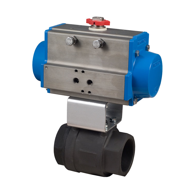 BONOMI SERIES 6600LL 2-WAY CARBON STEEL UNIBODY NPT SEAL WELD BALL VALVE AND VALBIA PNEUMATIC ACTUATOR
