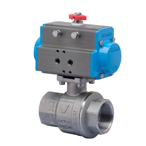 BONOMI SERIES 700076 2-WAY ST. ST. BODY 2-PIECE NPT BALL VALVE AND VALBIA PNEUMATIC ACTUATOR