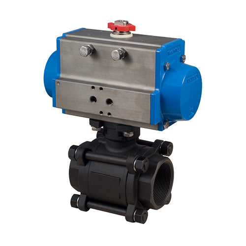 BONOMI SERIES 621LL 2-WAY CARBON STEEL 3-PIECE SW BALL VALVE AND VALBIA PNEUMATIC ACTUATOR