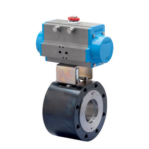 BONOMI SERIES 720289 2-WAY CARBON STEEL ANSI CLASS 300 WAFER STYLE BALL VALVE AND VALBIA PNEUMATIC ACTUATOR