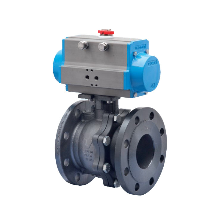 BONOMI SERIES 766001 2-WAY CARBON STEEL ANSI CLASS 150 FIRE SAFE DESIGN FLANGED SPLIT BODY BALL VALVE AND VALBIA PNEUMATIC ACTUATOR