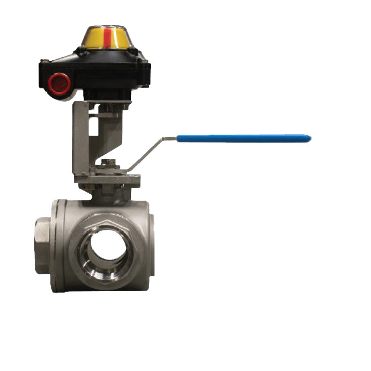 BONOMI SERIES 956N DIRECT MOUNT T-PORTED 3-WAY, STAINLESS STEEL NPT FULL PORT BALL VALVE WITH MOUNTED LS2-B LIMIT SWITCH